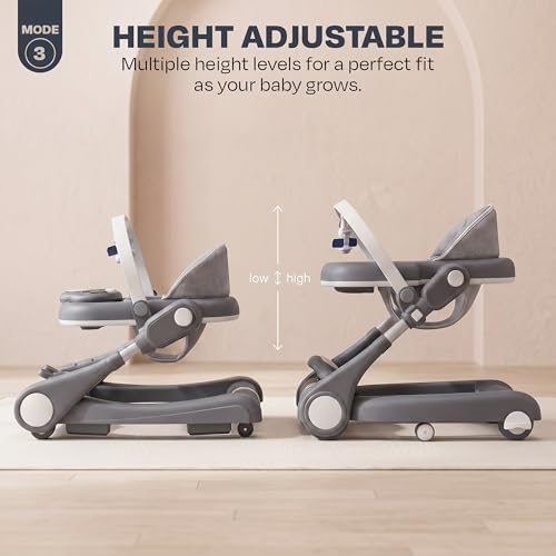 Image of Baybee Walker for Kids for 6 to 18 Months with Push Mode, Kick Play Music, Height Adjustable, Foldable Design, Musical Toy Panel and Food Tray, Walking Supporter for Baby (Dark Grey)