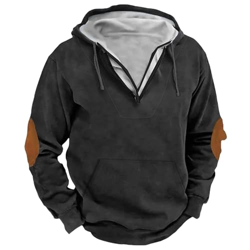 Wankang Stylish Hoodies for Men 1/4 Zip V Neck Hoodies Pullover Casual Long Sleeve Hooded Sweatshirts Drawstring Hoodie Tops