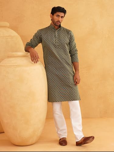 Image of SOJANYA (Since 1958 Men's Silk Blend Self Design Kurta & Off-White Churidar Pyjama Set