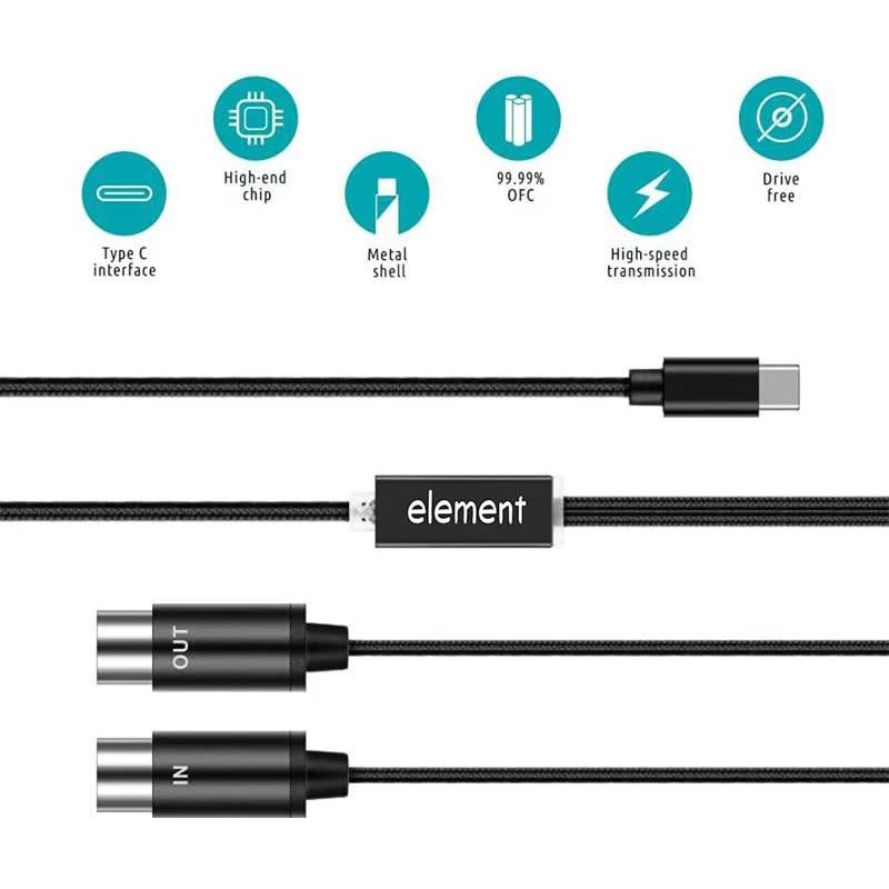 Premium USB C MIDI Cable with Stable AC Chip, 6FT Nylon Braided Type C MIDI Converter Cable, Compatible with Electronic Musical Instruments Keyboard Piano Drum to PC Laptop Connecting image 2