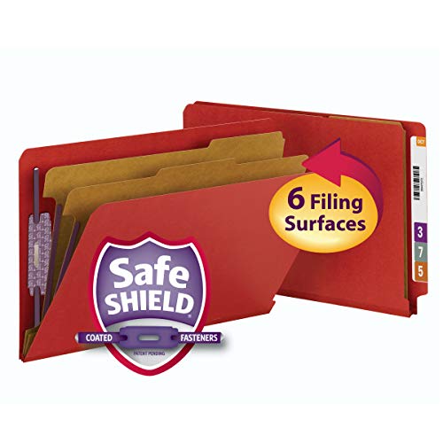 Smead-100-Recycled-End-Tab-Pressboard-Classification-File-Folder-with-SafeSHIELD-Fasteners-2-Dividers-2-Expansion-Legal-Size-Bright-Red-10-per-Box-29783
