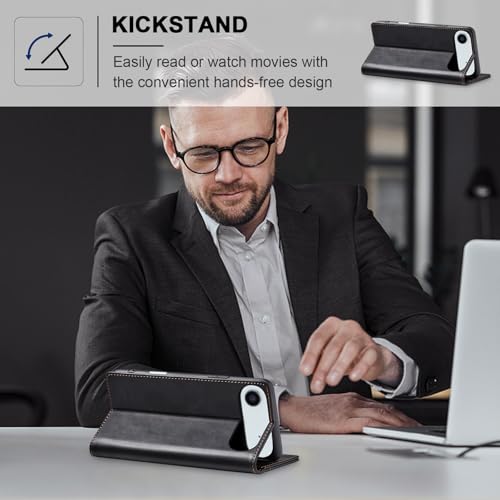 Image of Jasonyu Flip Wallet Case for iPhone 17 Air,Leather Magnetic Folio Cover with Card Holder,Kickstand - TPU Shockproof Durable Protective Phone Case,Black