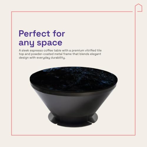 Image of Wakefit Espresso Big Coffee Table I Marble Finish I Vitrified Tile Top I Volga Blue