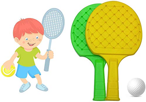Image of Prime Combo of 4 Pair Table Tennis Badminton Racket Set with Ball for Kids to Play Gift Item Multi Color Pack of 1 (M5)