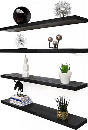 GXYAWPJ 36 Inch Floating Shelves for Wall Rustic Black Wood Wall Shelves for Bedroom Set of 4