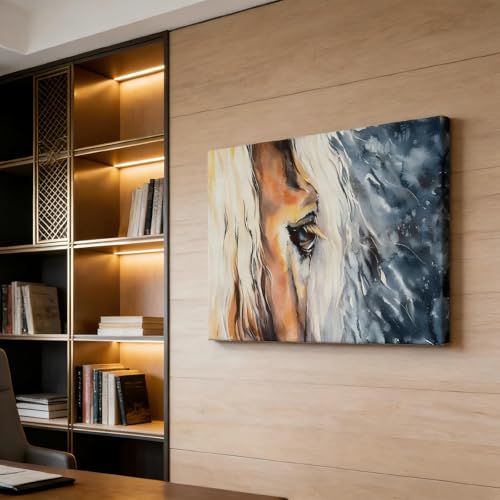 Décoration de salon oeil de cheval sur toile avec cadre interne bois - 2
