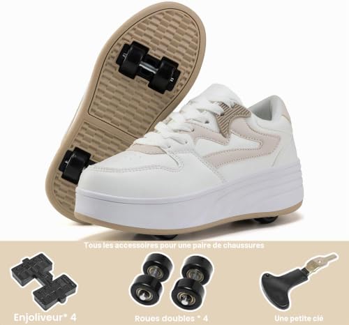 ANEFUN Patins à roulettes pour enfants, garçons et filles, baskets avec roues amovibles, chaussures de sport, kaki, 39 EU – vue 4
