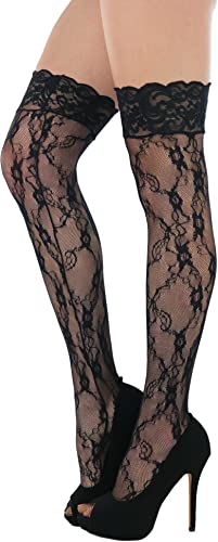 Image of ToBeInStyle Women's Wide Floral Lace Fishnet Thigh Hi Stockings