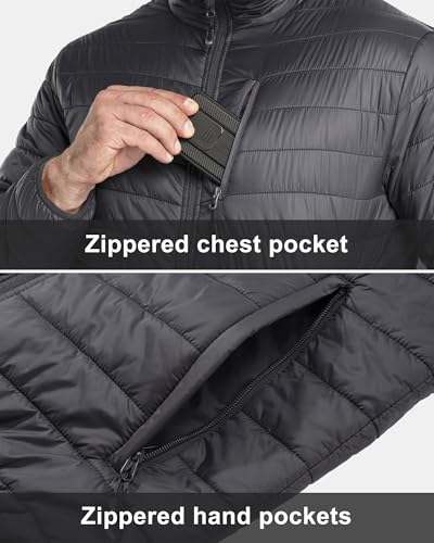 33,000ft Mens Winter Lightweight Jacket Warm Short Packable Puffer Jacket Transitional Padded Jacket Quilted Jacket for Men Lined for Hiking Travelling Grey 2XL - Image 4