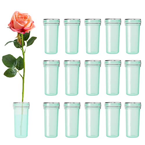 BEADNOVA Floral Water Tubes 1.6 Inch Plastic Water Tubes for Floral Flower Vials with Caps for Flower Arrangement Decoration (Green, 20 Pcs)