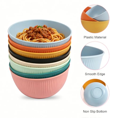 GFUEIGJ Lot de 8 bols à céréales en plastique réutilisables pour soupes, frites, céréales, riz, salade, desserts – vue 6