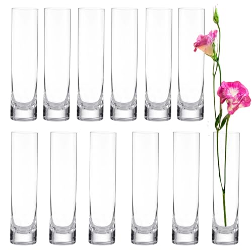 Jarrones Pequeños para Decoración de Mesa-12pzas Mini Jarrón de Cristal Pequeño,Jarrones de Cristal Transparente para Decoración de Bodas,Portavelas Flotante Huracán para Decoración de Fiestas 19cm