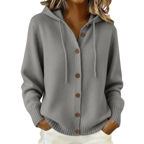 Womens Oversized Hooded Sweatshirt Cardigan 2026 Fall Hoodies Grey