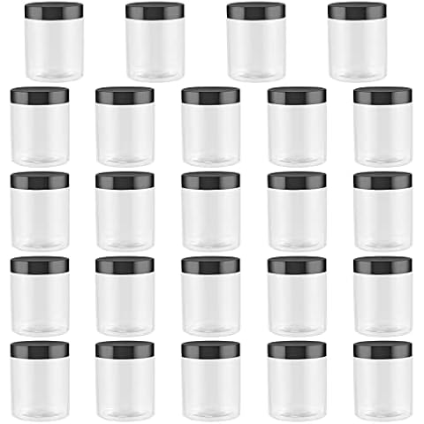 HEIHAK 24 Pack 8 oz 250ml Round Plastic Jars with Lids, Clear Plastic Empty Slime Jars, Small Storage Containers Refillable Slime Making Jars for Jam, Sweets, Crafts Cover