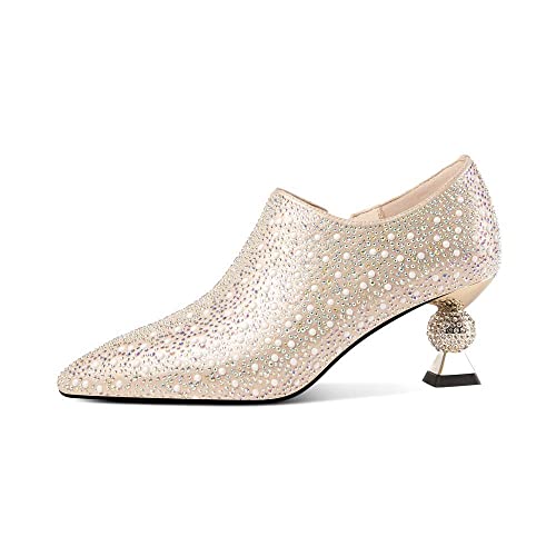 TinaCus Handmade Glittering Leather Pointed Toe Side Zipper Rhinestone Mid Spool Heel Shoes2