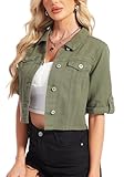 MISS MOLY Women's Cropped Denim Jackets Summer Short Sleeve Classic Casual Jean Jackets Army Green M