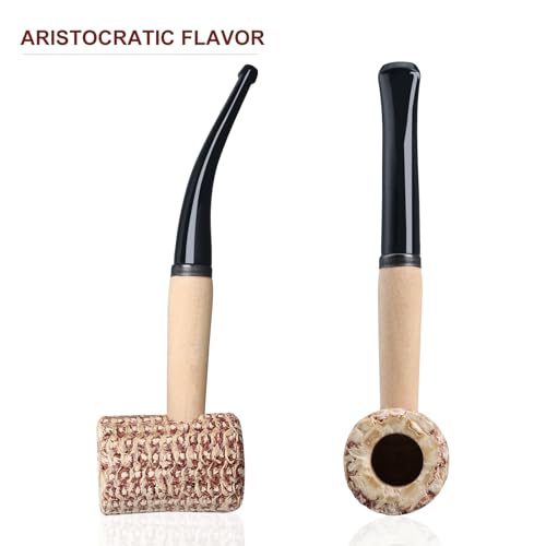 Joyoldelf Corn Cob Tobacco Pipe Set - Corncob Pipe with Straight and Bent Pipe Stem, Smoking Pipe Kit with 5mm Pipe Filter and Pipe Cleaners for Beginner