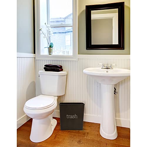 Image of AuldHome Design Black Enamel Trash Can; Modern Farmhouse Style Wastebasket for Bathroom, Bedroom, or Office