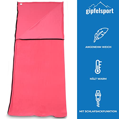 gipfelsport Mikrofaser Fleece Decke mit Schlafsackfunktion I Größe 185 x 150cm, 690 g I Microfaser Camping Deckenschlafsack I Fuchsia