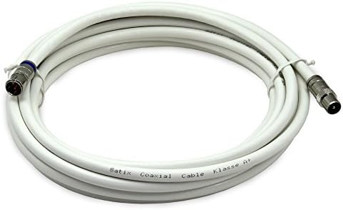 Satix Coaxial Cable 2 F-type plugs F-connectors triple shielded 120 dB class A+ for satellite dish cable tv 20 m white