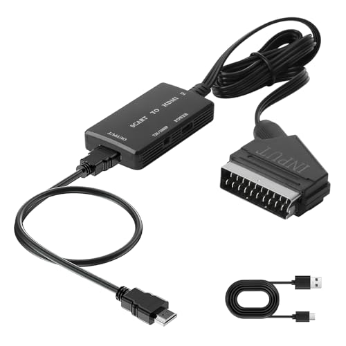 Convertisseur péritel vers HDMI avec câble HDMI et câble USB, commutateur Full HD 720p/1080p...