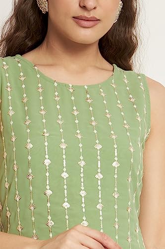 Image of SHOPPING QUEEN Women's Georgette Straight Kurta Sharara Set with Dupatta