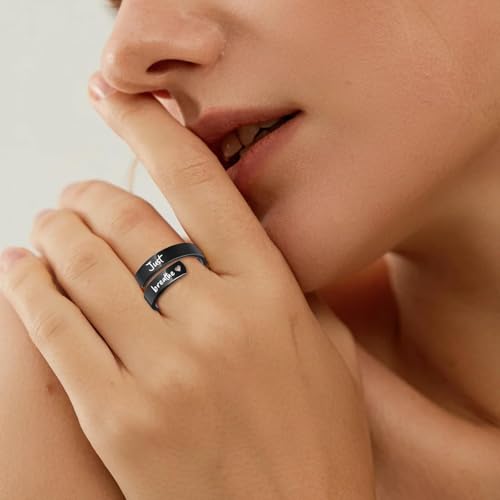 Just Breathe Ring for Men Women Silver Adjustable Heart Hope Rings Black Inspirational Spiral Wrap Healing Rings Stainless Steel Encouragement Ring Self Love Ring Jewelry2