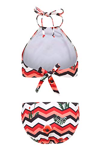 Image of HowJoJo Girls Two Piece Tankini Swimsuit Green Floral Bathing Suit Swimwear