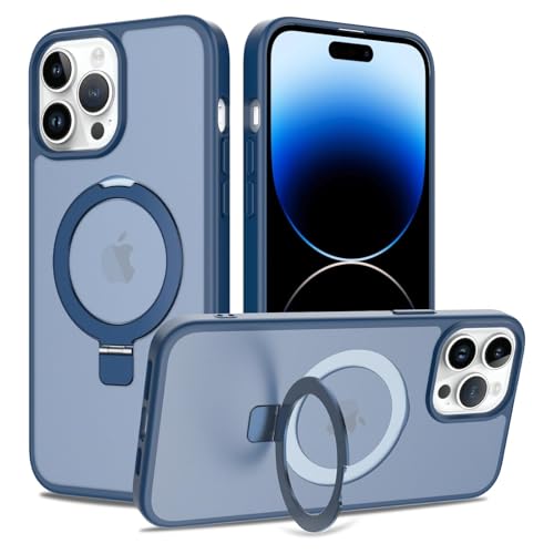Image of Magnetic for iPhone 14 Pro Max Case, 6.7 inch, Compatible with MagSafe, Rugged Kickstand, Not-Yellowing Military-Grade Protection, Matte Blue