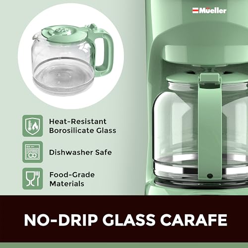 image for MUELLER HOME 12-Cup Drip Green Coffee Maker, Borosilicate Carafe, Auto