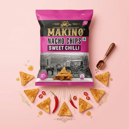 Image of Makino Nachos Chips Sweet Chilli Flavor | Corn Nachos Snack (150g x 3) | Crunchy Tortilla Chips for Dip & Party | Gluten Free Snack