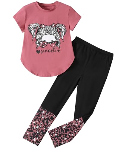 Image of Girls Outfits Short Sleeve Irregular Tops + Camouflage Long Legging Outfits 2PCs Summer Pant Sets 6-14T