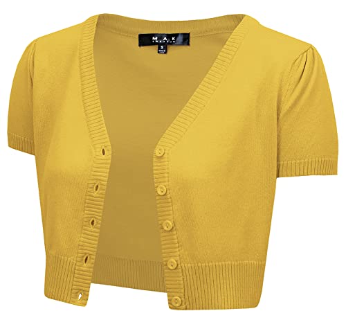 YEMAK Short Sleeve Cropped Bolero Cardigan Sweater Vintage Inspired Pinup,Honey,Large