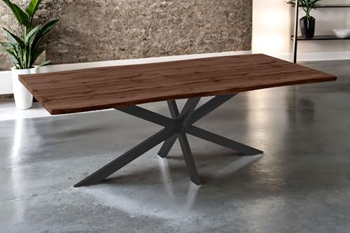 SAM Esstisch Josy 220x100 cm Holz Nussbaum-Optik Spider-Gestell schwarz