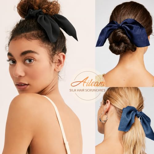 Image of 12 PCS Bow Hair Scrunchies Bunny Ears Silk Scrunchies Hair Ties Bobbles Elastic Hair Ties Ropes Ponytail Holder Hair Accessories for Women