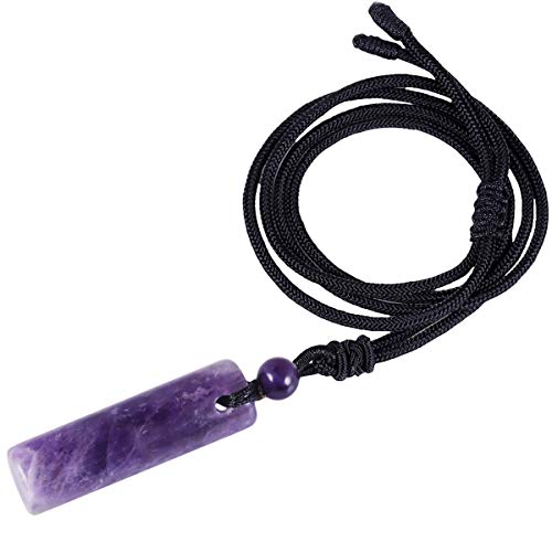Nupuyai Cylinder Amethyst Pendant Necklace for Unisex, Wand Amulet Reiki Stone Adjustable Braided Cord 18 -27 