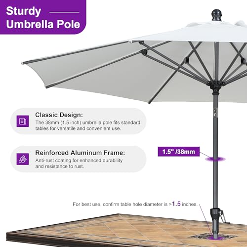 Image of PURPLE LEAF Patio Market Umbrella 10' Round Dual Tilt White 8 Ribs Outdoor
