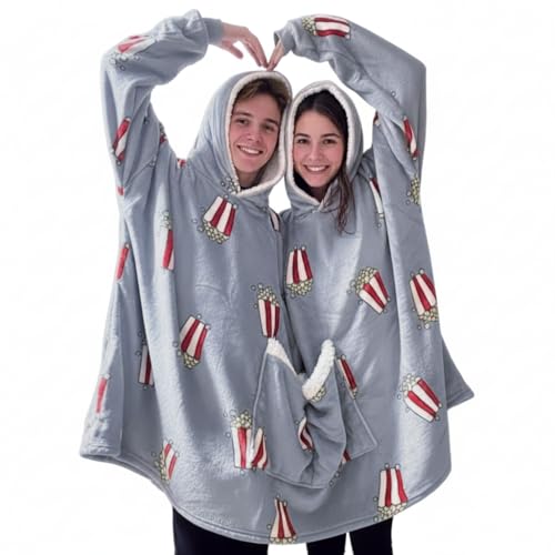 Couple Pajamas, Funny Popcorn Flannel Couple Matching Pajamas, Oversized Hoodies Sweatshirts, Thickened Home Clothes with Pockets, Unique Couple's Christmas Gift
