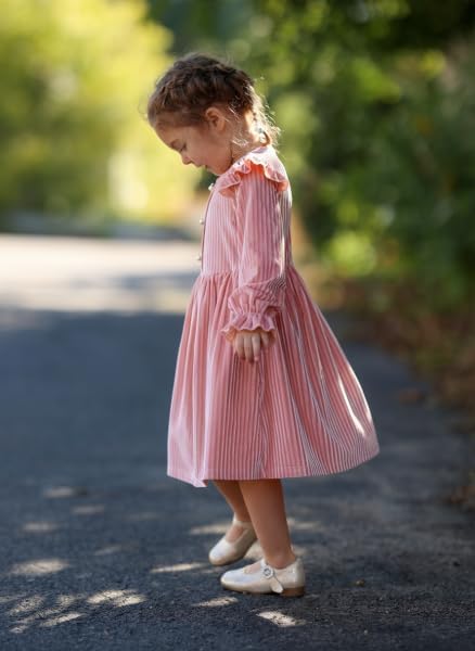 Arshiner Toddler Girls Long Sleeve Velvet Dress Ruffled Crew Neck Midi A-Line Fall Vintage Dress with Pockets for Kids 2-8Y - Image 5