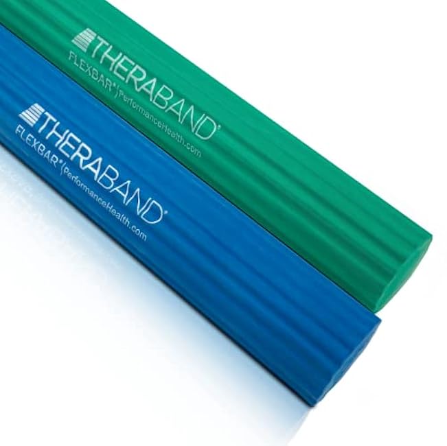 THERABAND FlexBar, 2 Pack, Green, Blue, Therapy Twist Bar, Hand & Wrist Strength, Tennis & Golfer's Elbow, Tendonitis, Rehab Tool for Resistance Based Exercise, Grip Training and Pain Relief