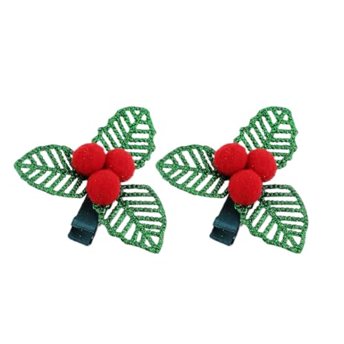 2-Piece Festive Holly Duckbill Clips with Red Berries and Glitter