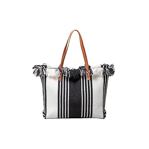 Image of CORIOS Tote Bag for Women Cute Canvas Shoulder Bag Summer Vibe Beach Bag Casual Handbag Bohemian Hobo Bag with Tassels