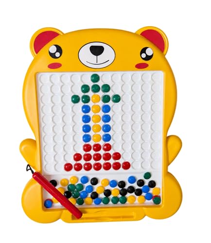 Image of Magnetic Drawing Board for Kids with 80 Beads & Pen | Big Size Educational Doodle Board | Preschool Learning & Fine Motor Skills Toy for Toddlers (Yellow)