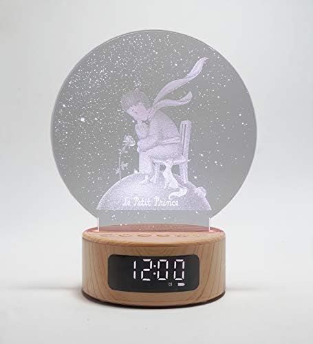 LED Night Light Alarm Clock Bluetooth Speaker with USB Charging, TF Slot and 7 Colors Changing for Home Decorations, Kids Bedroom and Gifts (Little Prince)