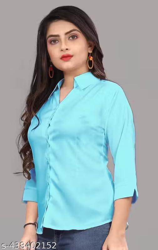 Image of Women's Cotton Blend Solid Shirt - Stylish Collar Neck-Purple-G1 P7
