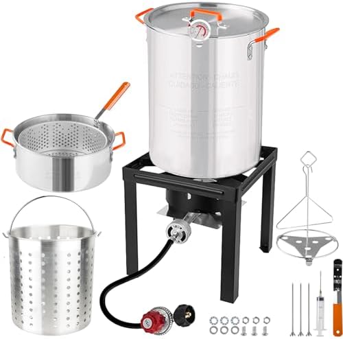 30 Qt STAINLESS STEEL Turkey Deep Fryer Kit Steamer Stock Pot Propane LP Outdoor