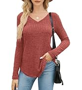 FaroDor Women's Long Sleeve Shirts Casual Lightweight V-Neck Pullover Sweaters Tunic Tops