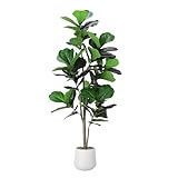 Artificial Fiddle Leaf Tree, 5ft Faux Plant Fake Ficus Lyrata Silk Trees with White Planter, Artificial Fig Trees Floor Plants for House Office Living Room Indoor Home Decor, Housewarming Gift