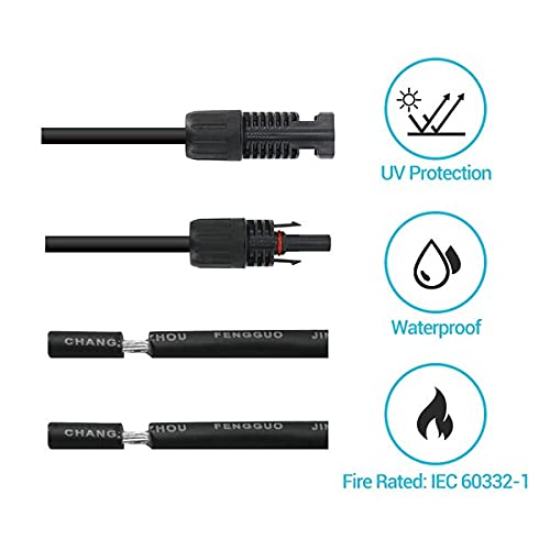 Renogy 6M/20FT 10AWG Kit Adaptador de Cables Solares de Extensión con Conector Hembra y Macho, para Conexión al Panel Solar y Controlador, Negro, Impermeable