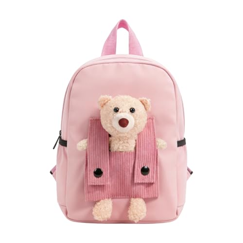 MorLuks Zainetto Asilo per Bambino e Bambina, Cartelle per la Scuola Zaino Nido Ragazze e Ragazzi con Orsacchiotto Rimovibile, Sacca Backpack Regali per Ritorno a Scuola Materna Compleanno(Rosa)